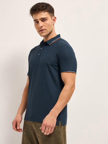 Navy Soft Texture with Seamless Edges Slim Fit Performance Polo