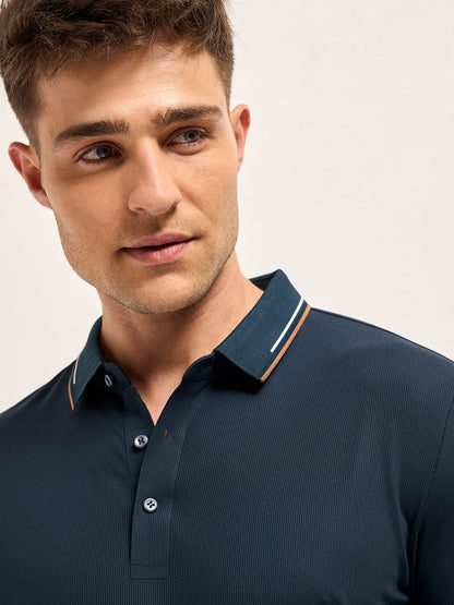 Navy Soft Texture with Seamless Edges Slim Fit Performance Polo