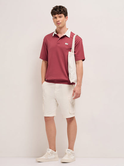 Red Solid Relax Fit Polo with Contrast Collar and Hidden Button Placket