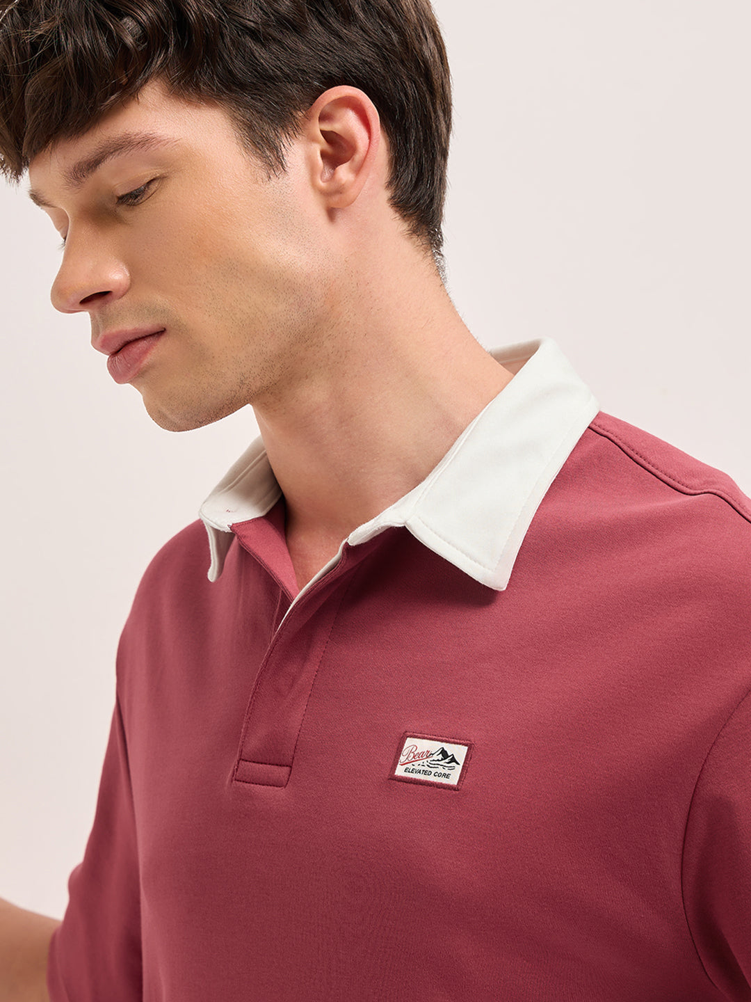 Red Solid Relax Fit Polo with Contrast Collar and Hidden Button Placket