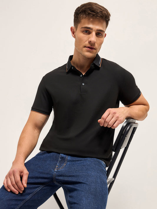 Black Soft Texture with Seamless Edges Slim Fit Performance Polo