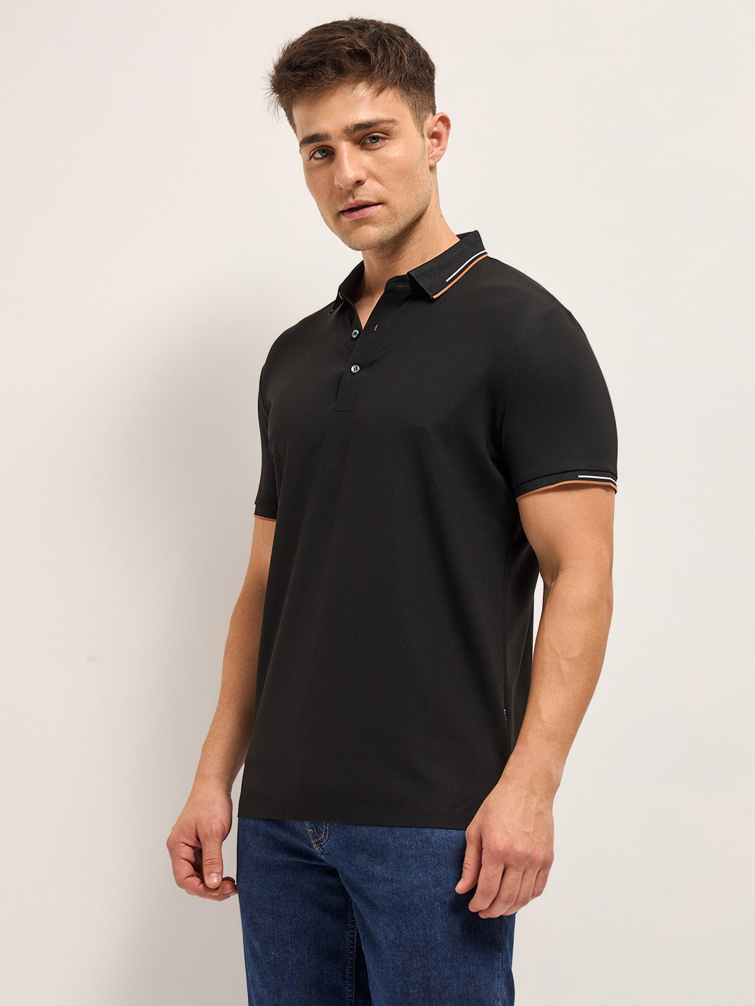 Black Soft Texture with Seamless Edges Slim Fit Performance Polo