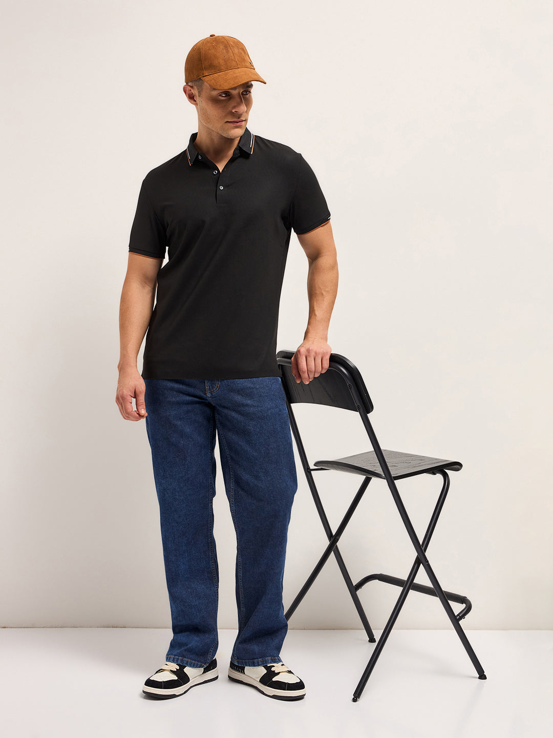 Black Soft Texture with Seamless Edges Slim Fit Performance Polo