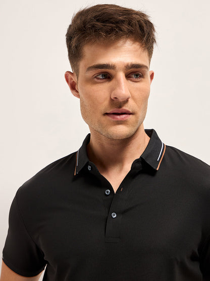 Black Soft Texture with Seamless Edges Slim Fit Performance Polo