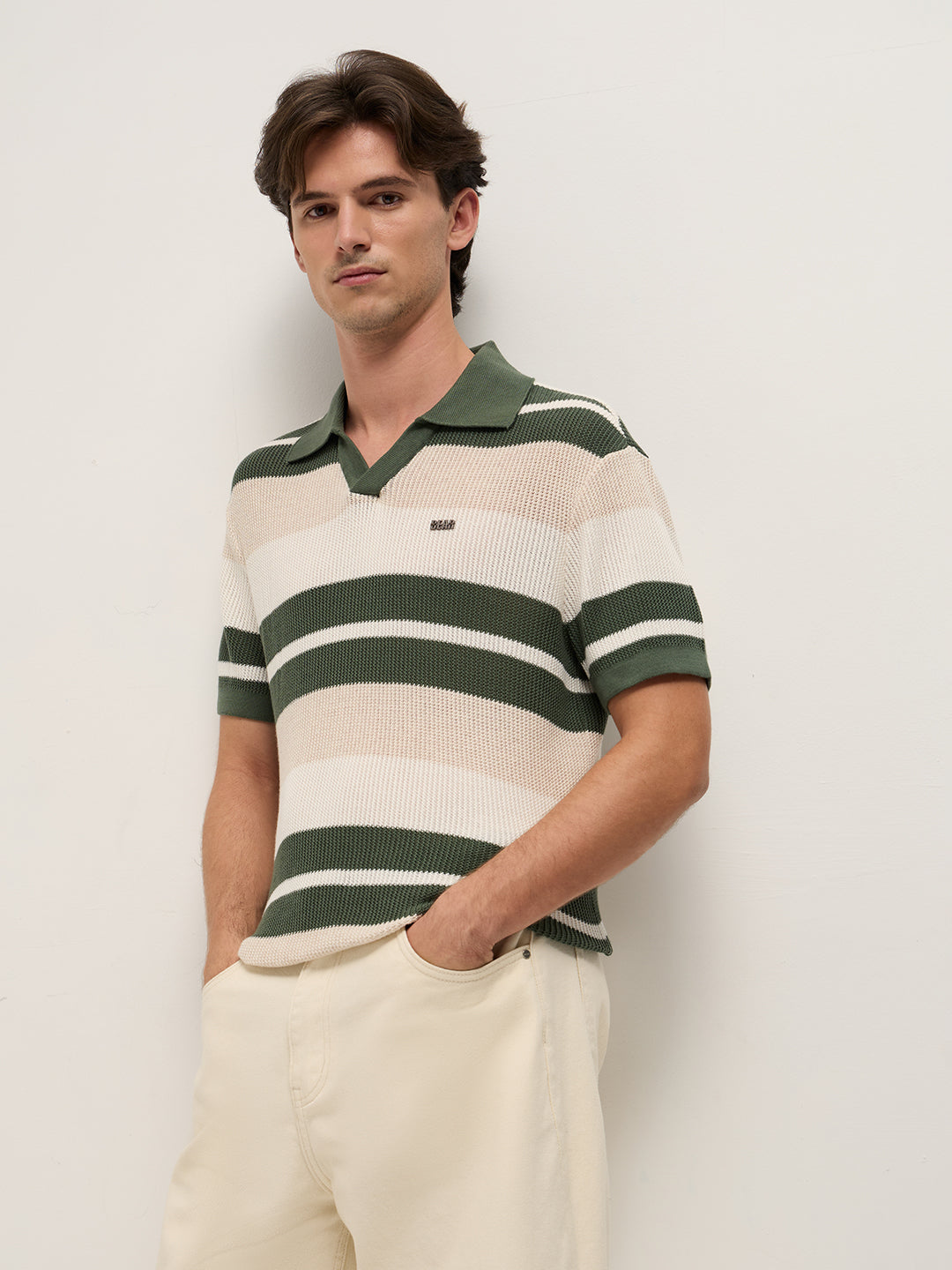 Multicolor Relaxed Fit Polo with Textured Horizontal Ribbed Stripes