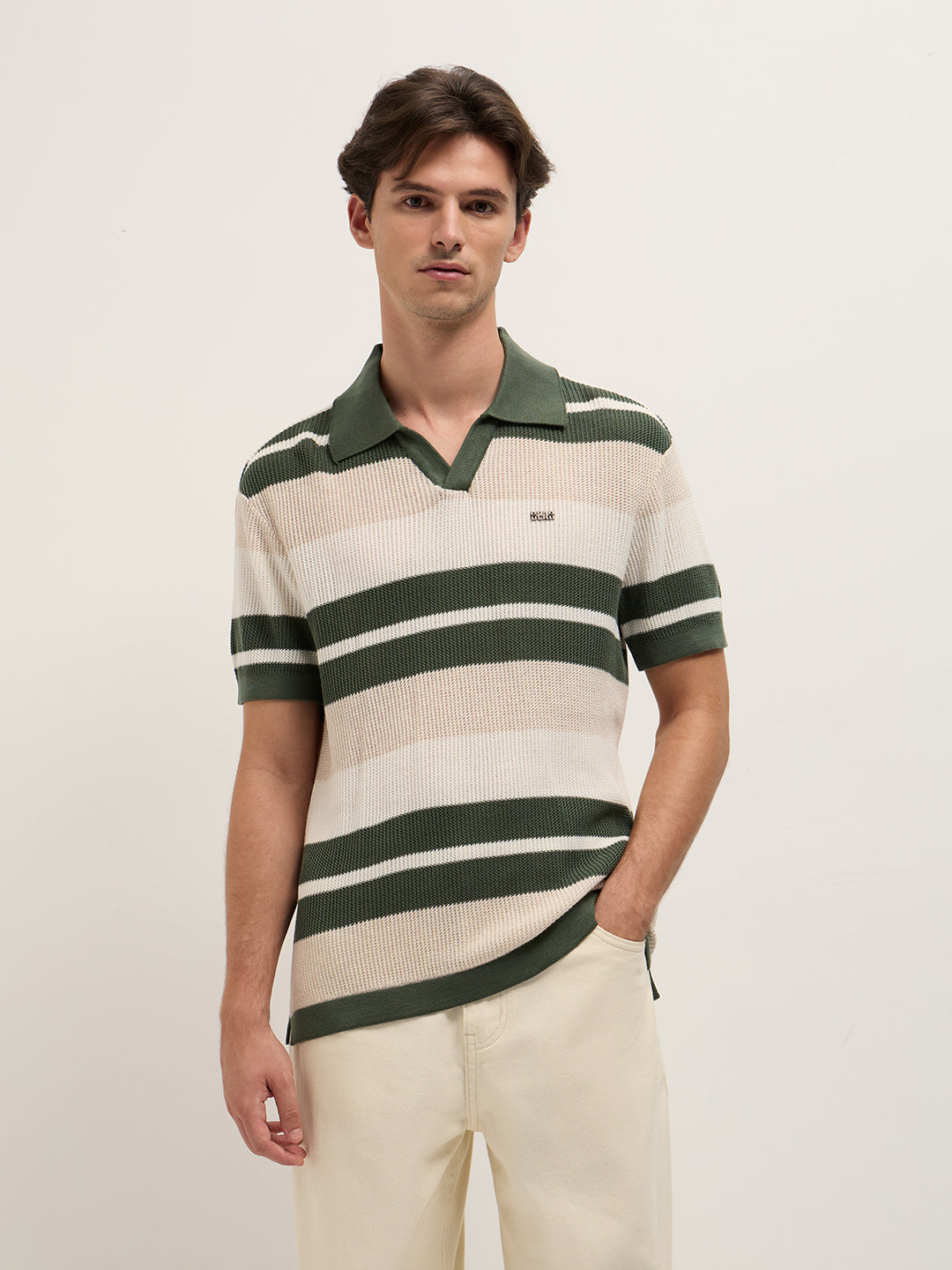 Multicolor Relaxed Fit Polo with Textured Horizontal Ribbed Stripes