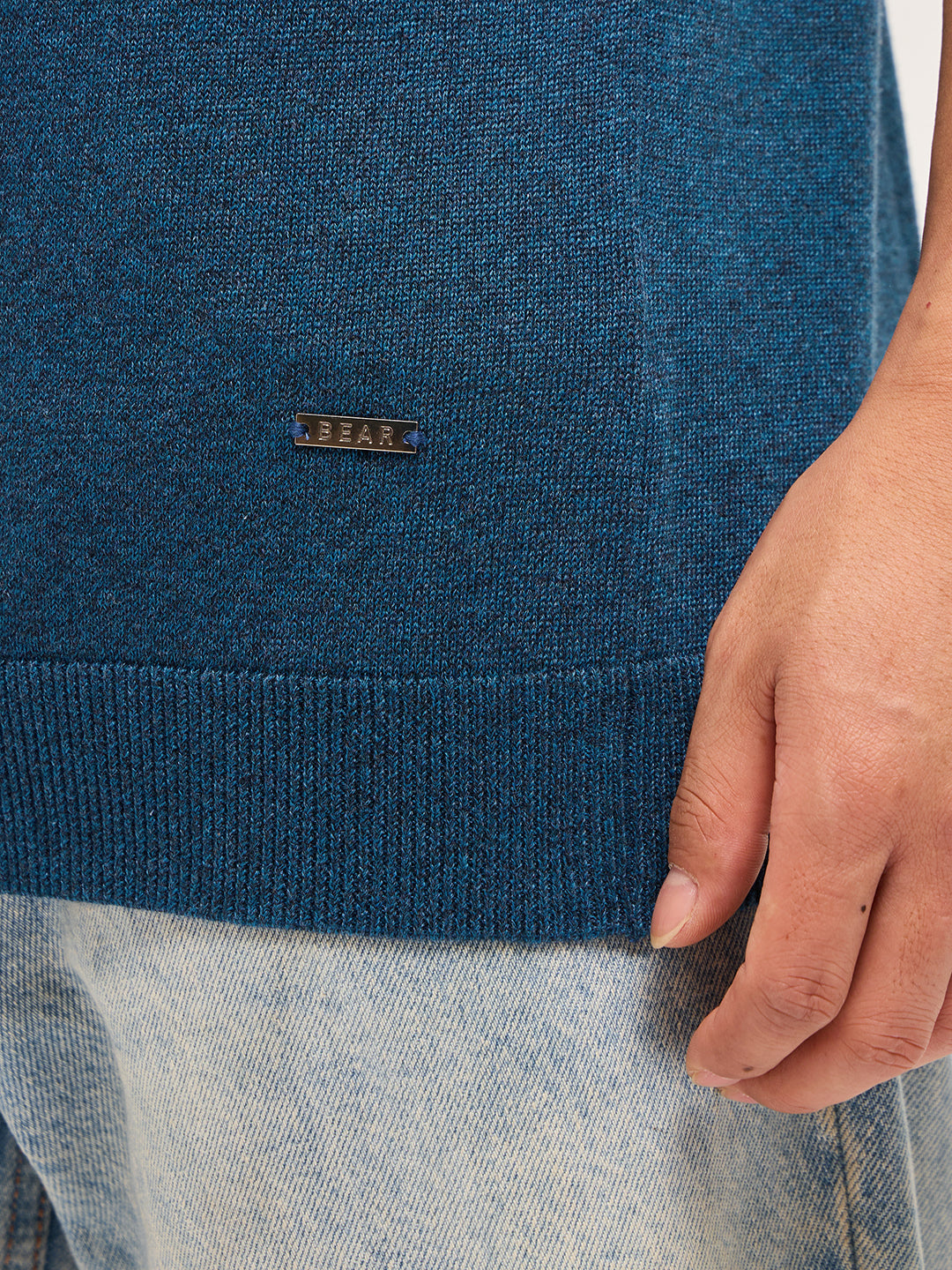 Teal Blue Textured Knit Solid Regular Fit Polo