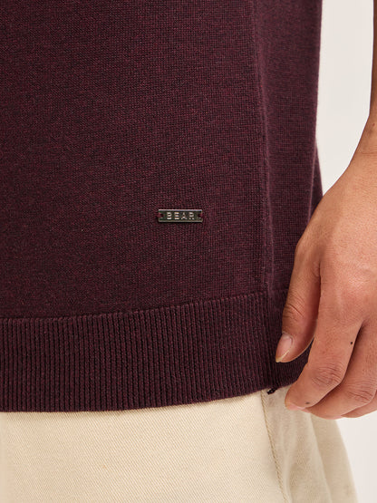Maroon Textured Knit Solid Regular Fit Polo