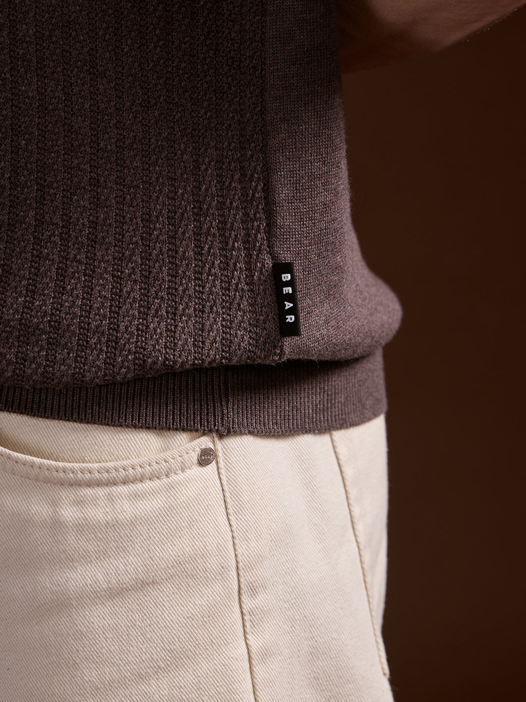 Brown Ribbed Texture Design Slim Fit Polo