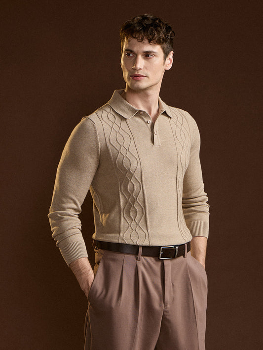 Brown Textured Geometrical Design Regular Fit Polo