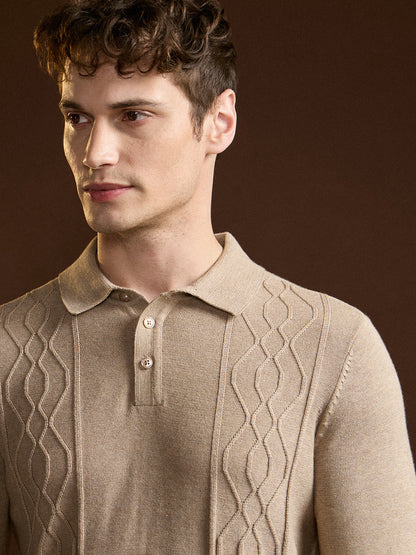 Brown Textured Geometrical Design Regular Fit Polo