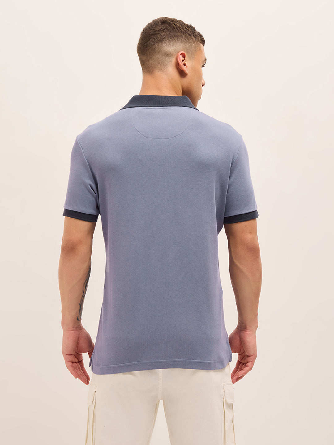 Purple Solid Regular Fit Polo with Contrast Collar