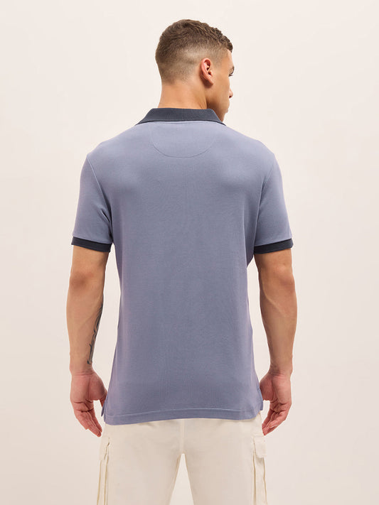 Purple Solid Regular Fit Polo with Contrast Collar