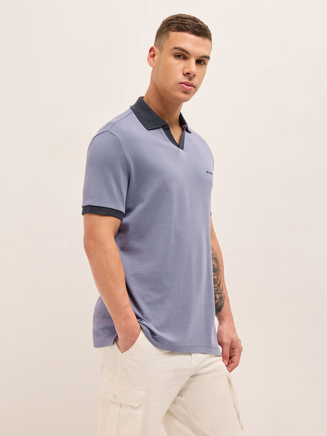 Purple Solid Regular Fit Polo with Contrast Collar