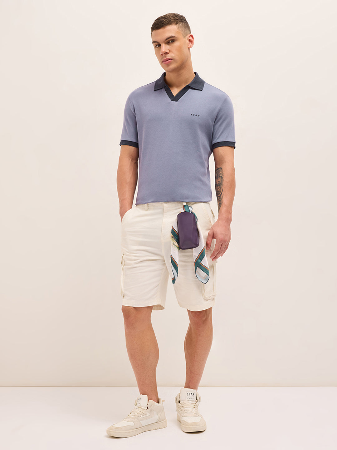 Purple Solid Regular Fit Polo with Contrast Collar