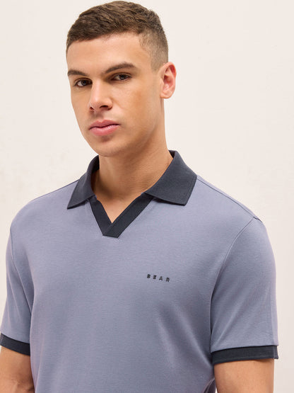 Purple Solid Regular Fit Polo with Contrast Collar