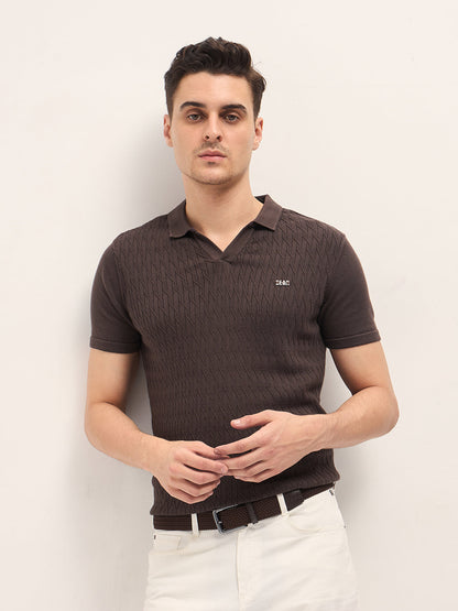 Brown Diagonal Knit Texture Regular Fit Polo