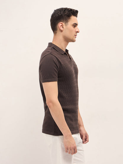 Brown Diagonal Knit Texture Regular Fit Polo