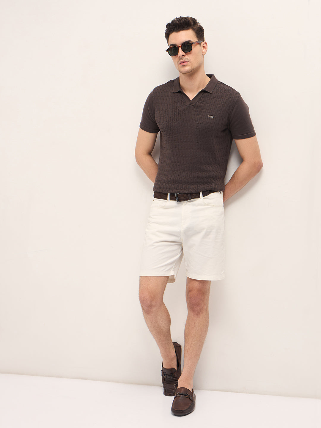 Brown Diagonal Knit Texture Regular Fit Polo