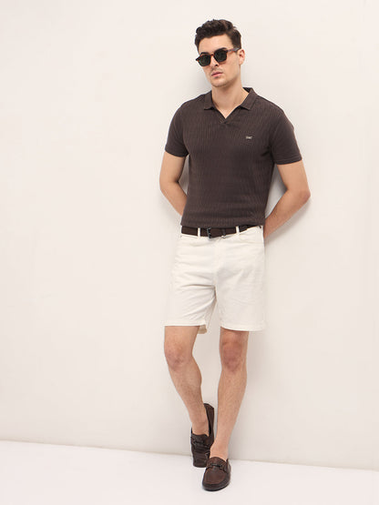 Brown Diagonal Knit Texture Regular Fit Polo