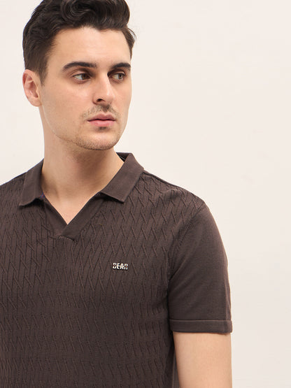 Brown Diagonal Knit Texture Regular Fit Polo