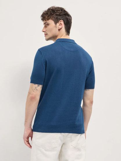 Men's Cotton Self Design Slim Fit Polo