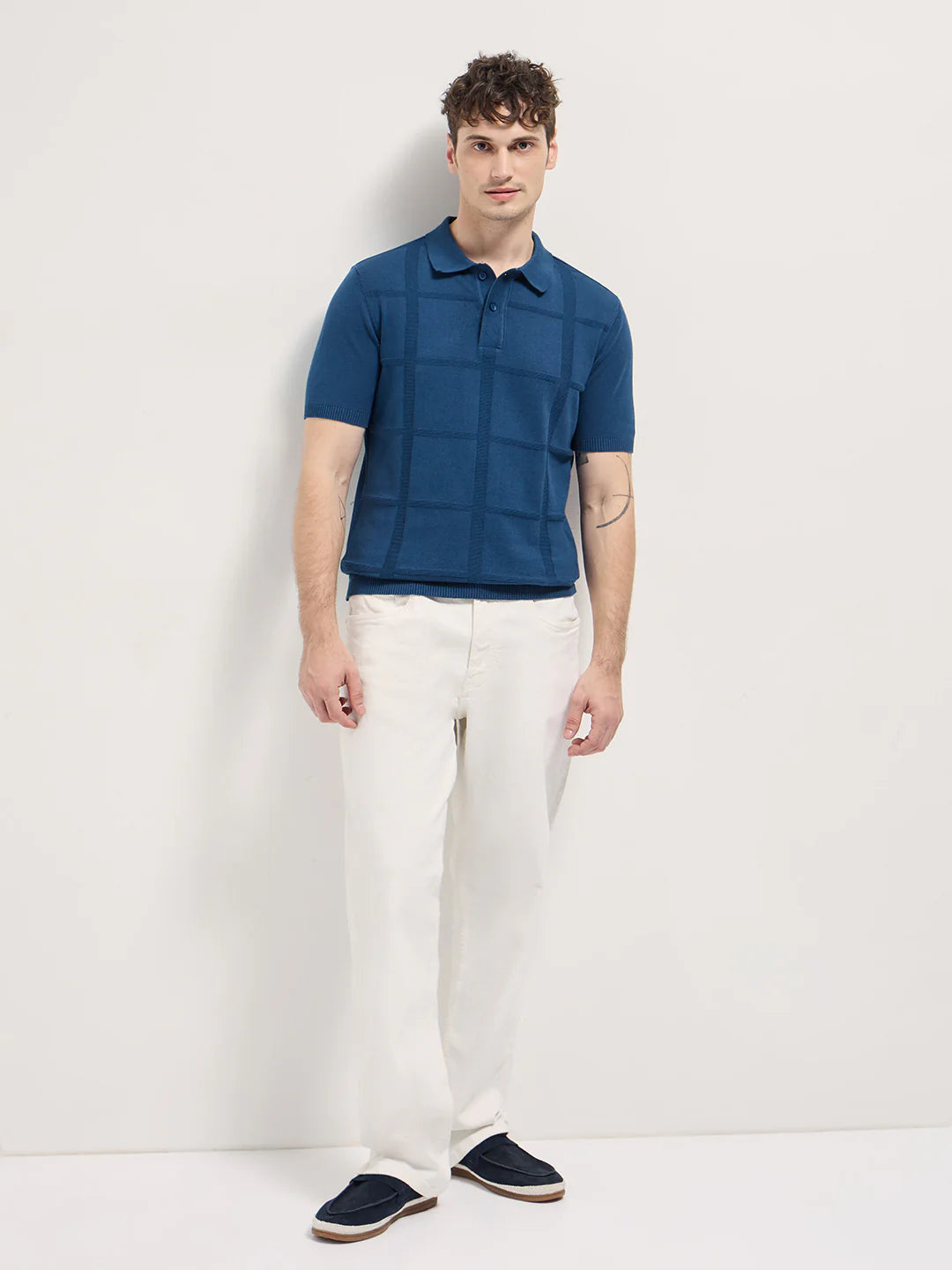 Men's Cotton Self Design Slim Fit Polo