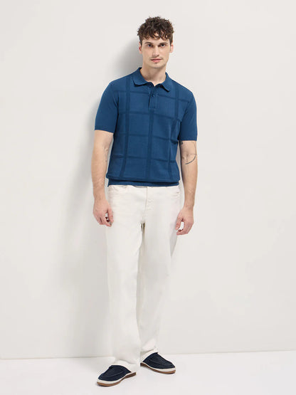 Men's Cotton Self Design Slim Fit Polo