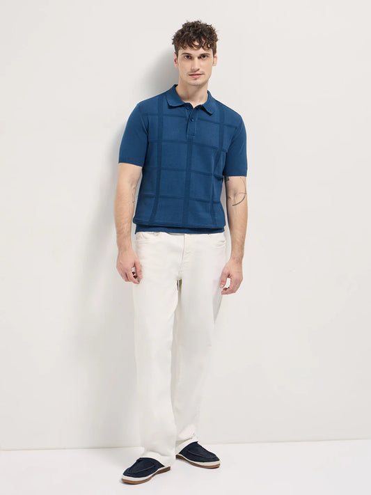 Men's Cotton Self Design Slim Fit Polo