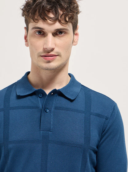 Men's Cotton Self Design Slim Fit Polo