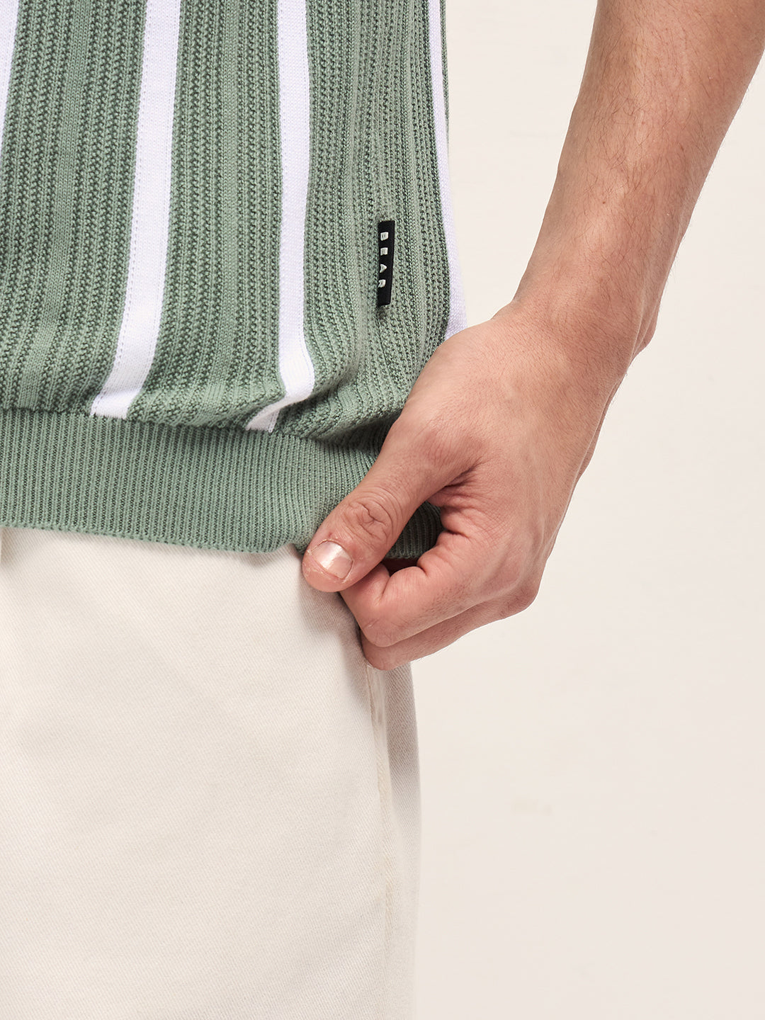 Green Textured Vertical Stripes Regular Fit Polo