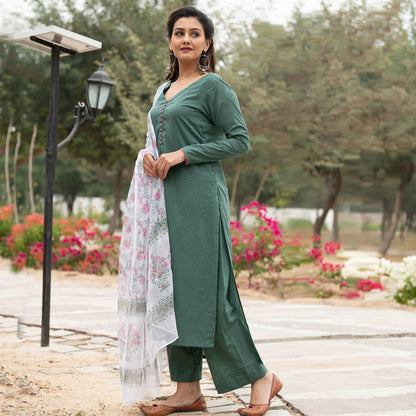 Green Doria Dupatta Suit Set - Ambraee