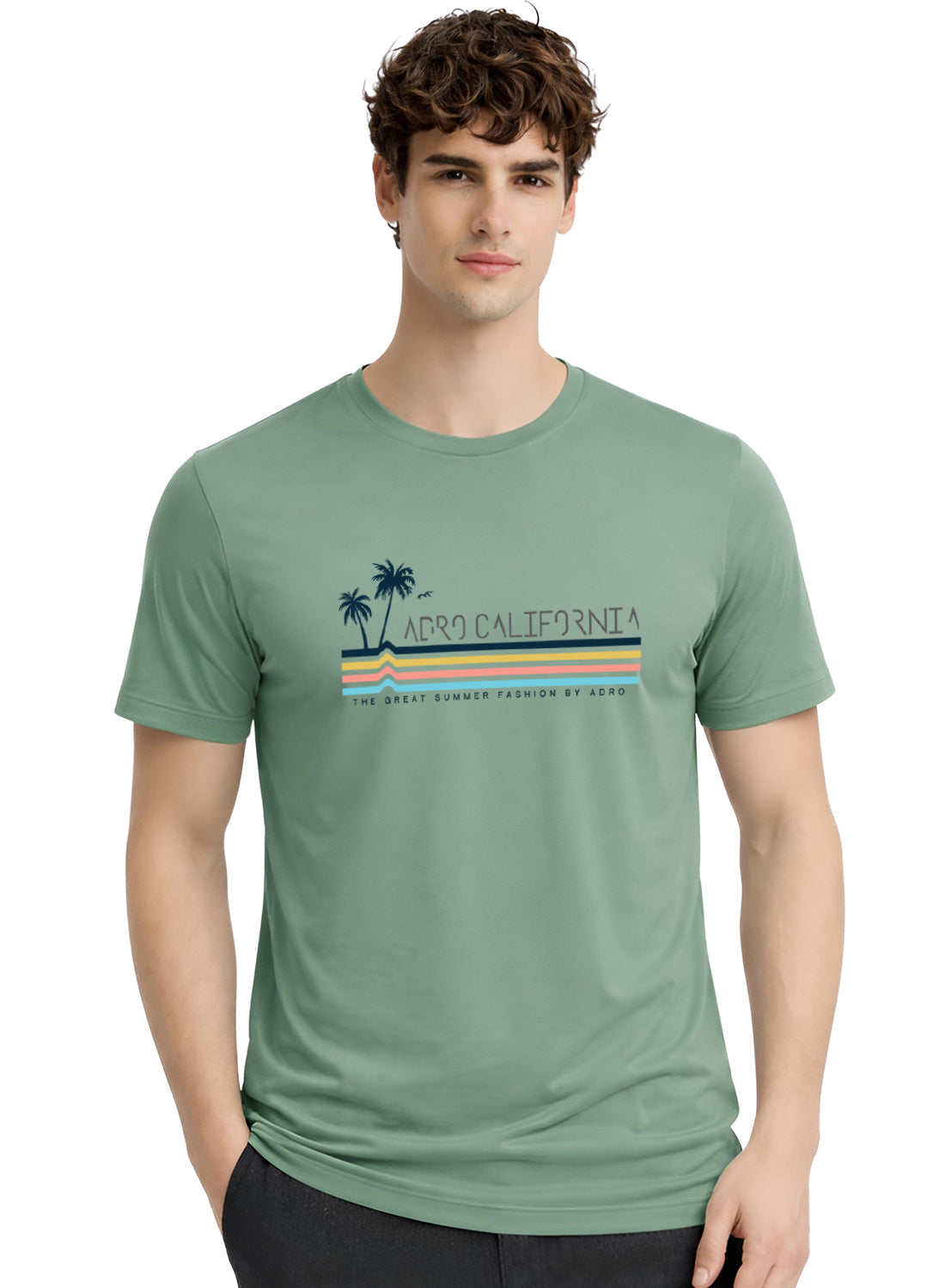 Adro Mens California Graphic T-Shirt | Retro Stripe Print Cotton Summer Tshirt | Stylish Beach T shirt | Comfortable Graphic Tee
