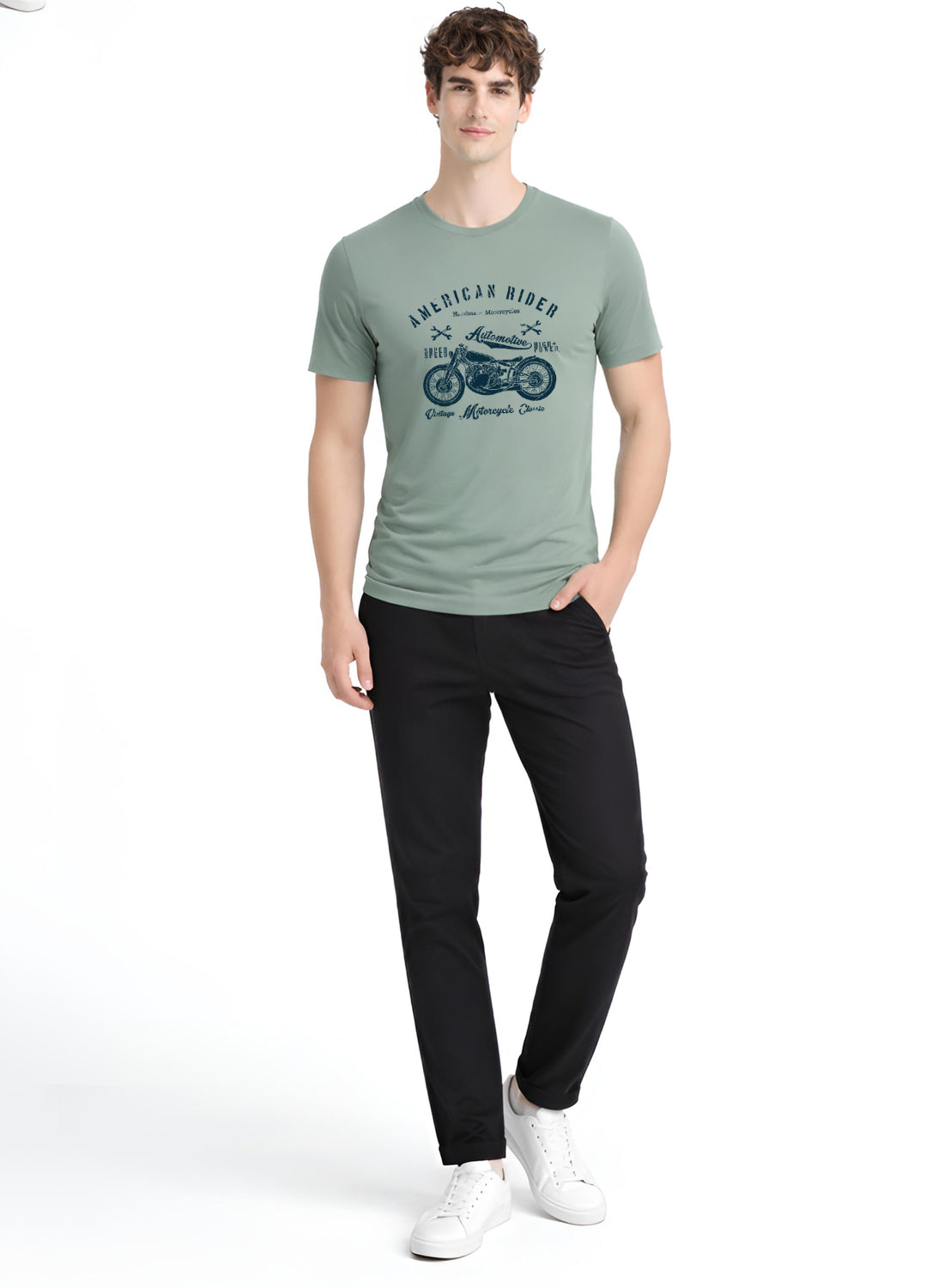 Adro Mens American Rider Printed T-Shirt | 100% Cotton T shirt for Bikers | Stylish Casual Tee Summer Regular Fit Biker Tshirt