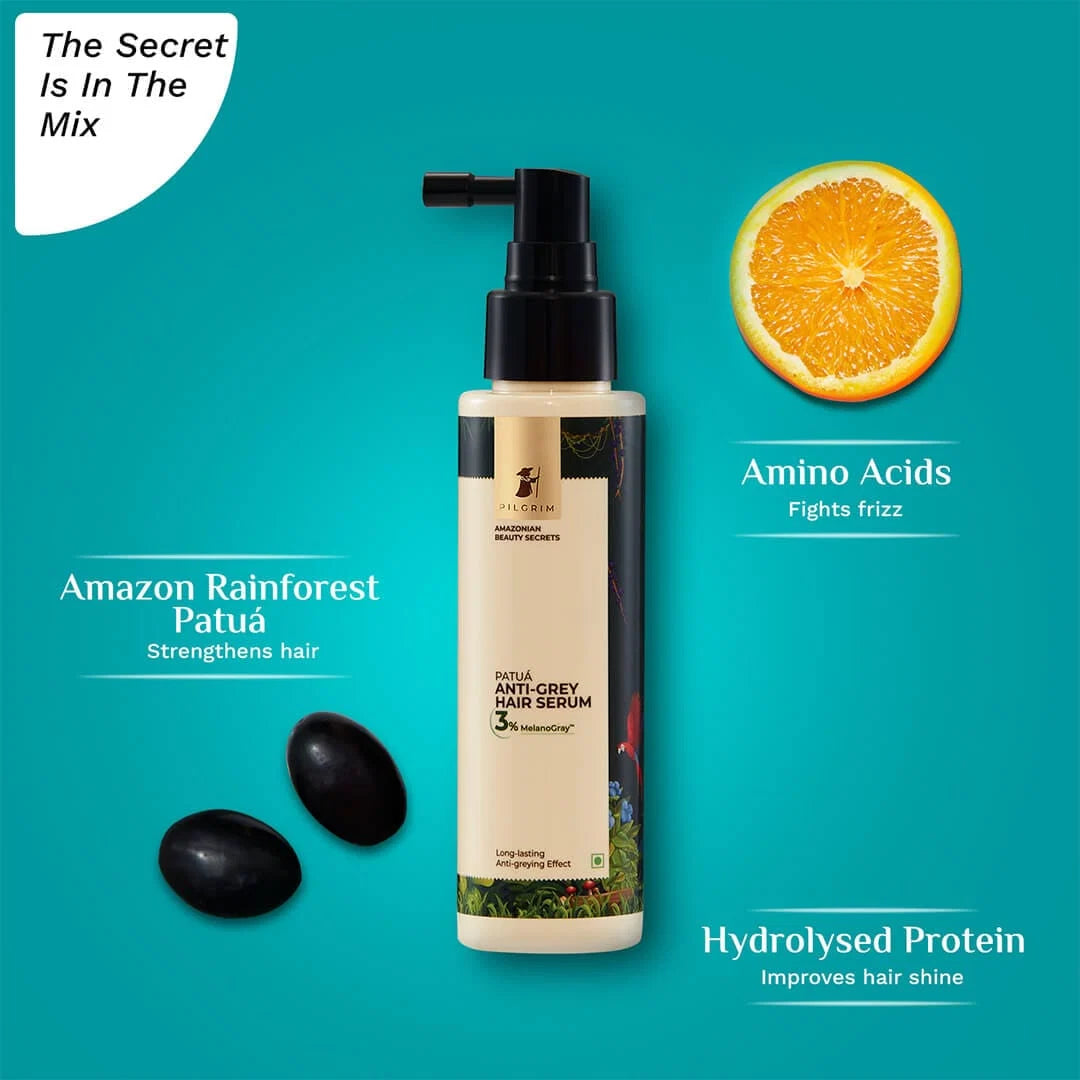 Pilgrim Patu¡ Anti-Grey Hair Serum With 3% MelanoGray |Long Lasting Anti-Greying Effect 90 MILLI_LITRE