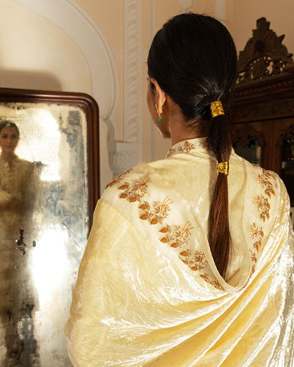 Cream Begum Velvet Suit Set