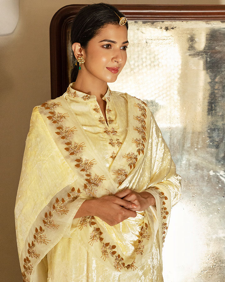Cream Begum Velvet Suit Set
