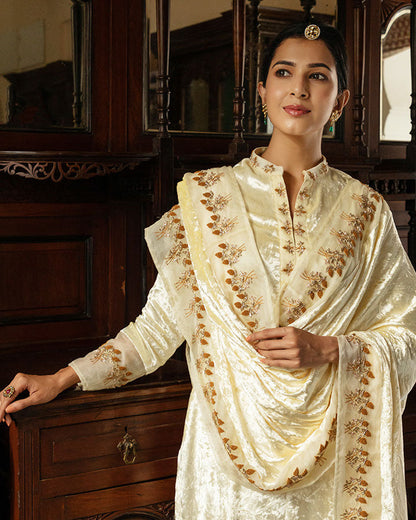 Cream Begum Velvet Suit Set