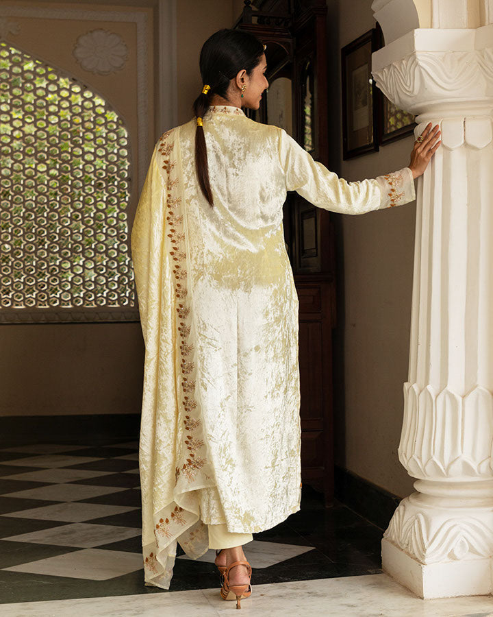 Cream Begum Velvet Suit Set