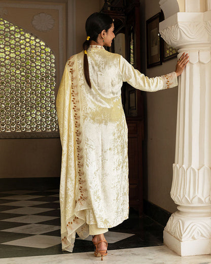 Cream Begum Velvet Suit Set