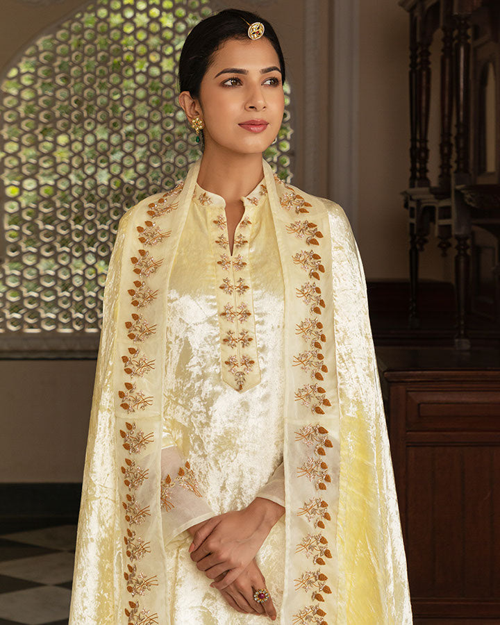 Cream Begum Velvet Suit Set