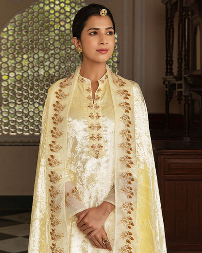Cream Begum Velvet Suit Set