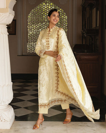 Cream Begum Velvet Suit Set