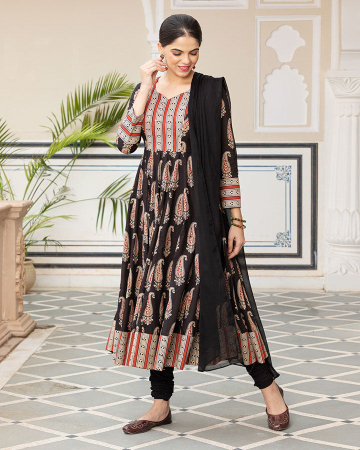Black Paisley Anarkali Suit