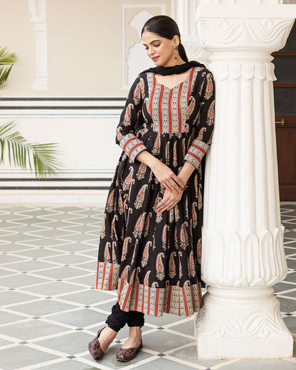 Black Paisley Anarkali Suit