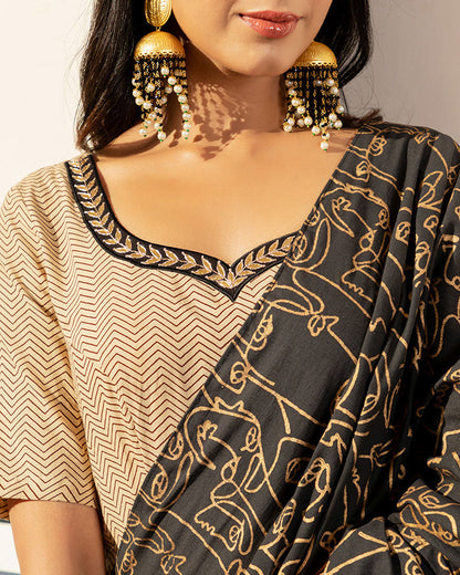 Black Abstract Kanchali Suit Set