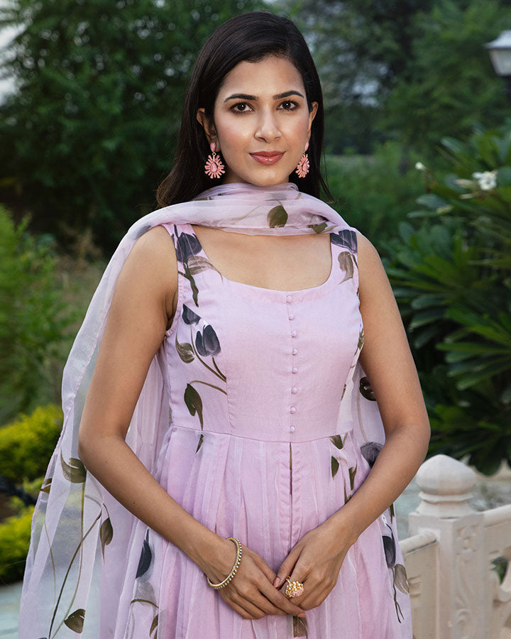 Pink Angel Front Slit Anarkali