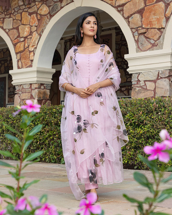 Pink Angel Front Slit Anarkali