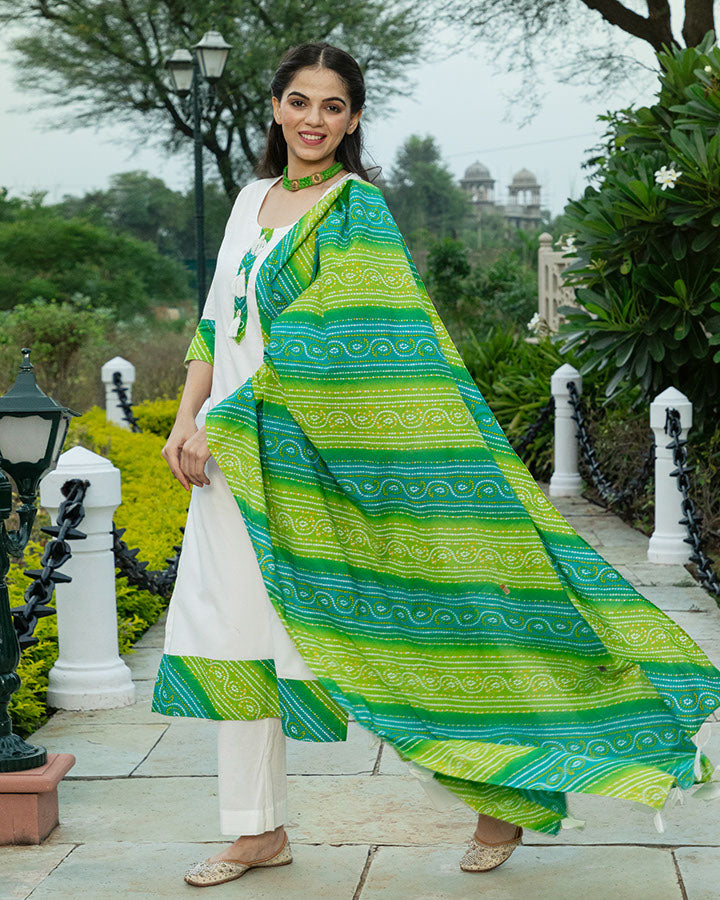 White Bhandhej Suit Set