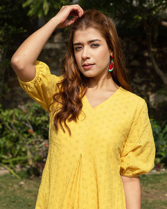 Yellow Eyelet Maxi Dress